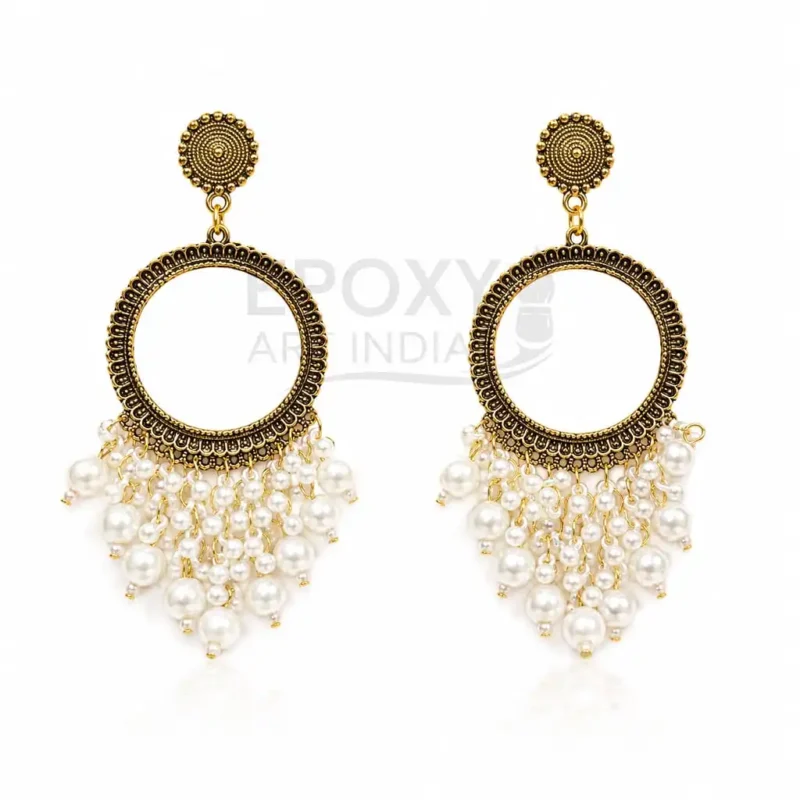White Pearl Round Shape Chandbali Hoop Earrings