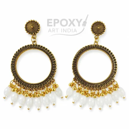 Golden Round Shape Jhumka with White Beads