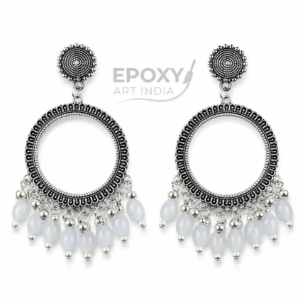 Silver Round Shape Jhumka with Gray Beads