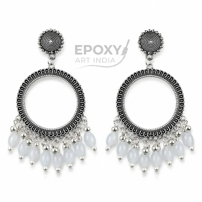 Silver Round Shape Jhumka with Gray Beads
