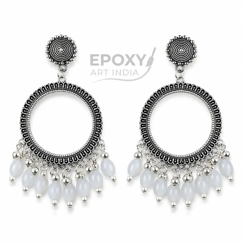 Silver Round Shape Jhumka with Gray Beads Silver Round Shape Jhumka with Gray Beads