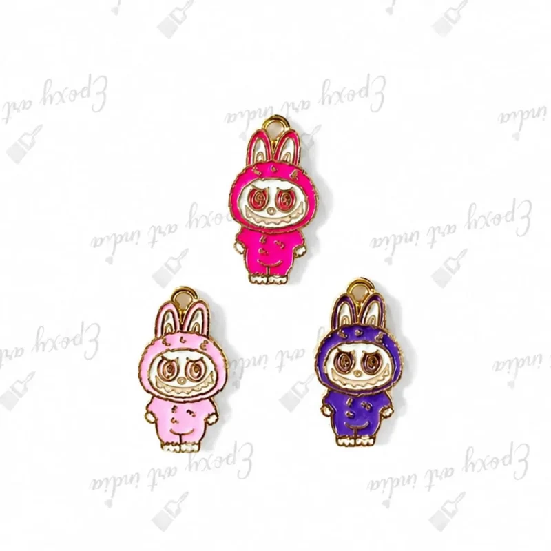 Cute Bunny Enamel Charms for Jewelry Making Set of 3