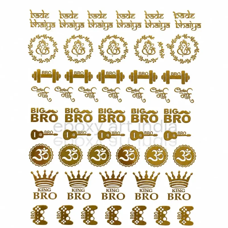 Premium Metal Rakhi Sticker Sheet A6 Size | Big Bro, King Bro, Om & Ganesh Gold Metallic Stickers