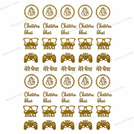 Premium Metal Rakhi Sticker Sheet A6 Size | Chatora Bhai, Gamer Bro, Mera Bhai & Ganesh Gold Metallic Stickers