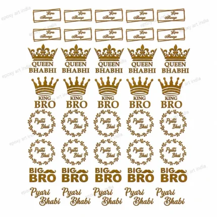 Premium Metal Rakhi Sticker Sheet A6 Size | King Bro, Queen Bhabhi Gold Metallic Stickers
