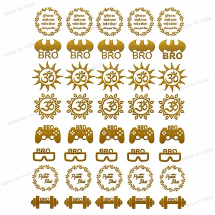Rakhi Metal Sticker Sheet A6 Size | Bro, Om, Pyara Bhai, Gaming & Fitness Theme Gold Metallic Stickers