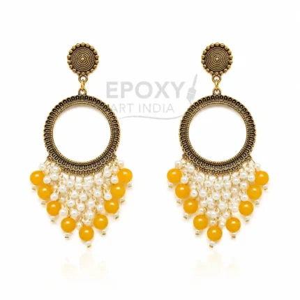 Yellow Pearl Round Shape Chandbali Hoop Earrings