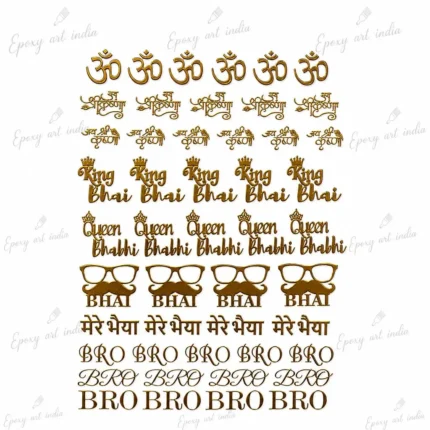 Metal Rakhi Sticker Sheet A6 Size | Om, Jai Shri Krishna, King Bhai & Queen Bhabhi Gold Foil Stickers