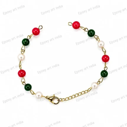 Red, Green & White Beaded Bracelet for Rakhi Making