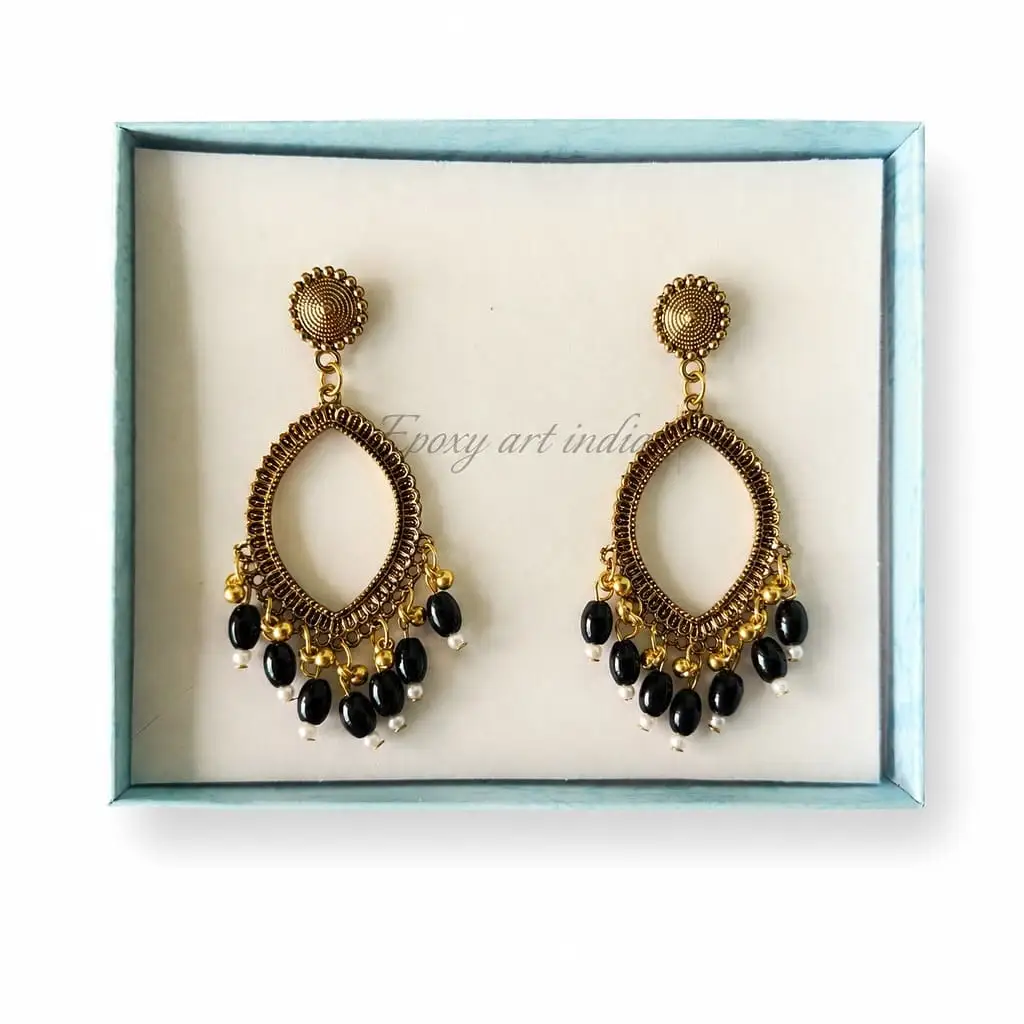 Golden Eye Shape Jhumka with Black Beaded for Resin Art Golden Eye Shape Jhumka with Black Beaded for Resin Art