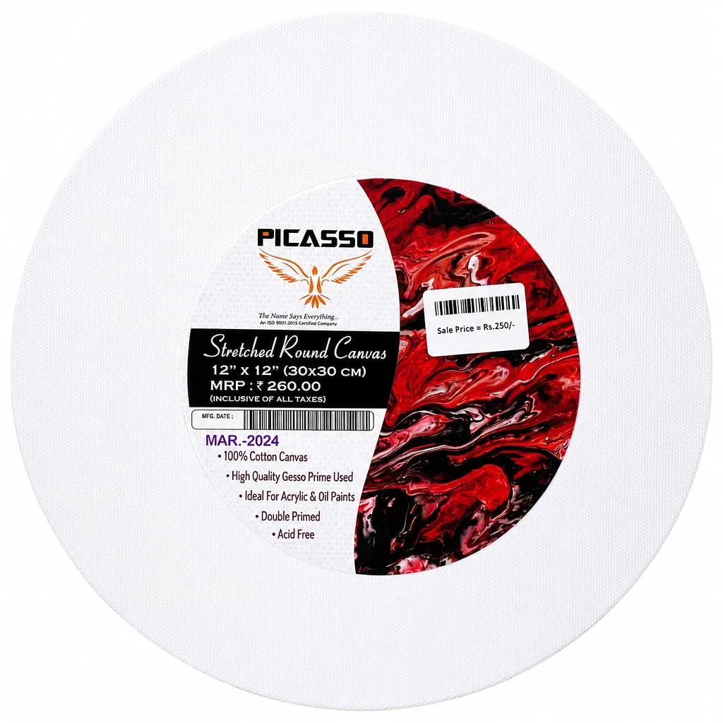 PICASSO Stretched Round Canvas 12 x 12 Inch PICASSO Stretched Round Canvas 12 x 12 Inch
