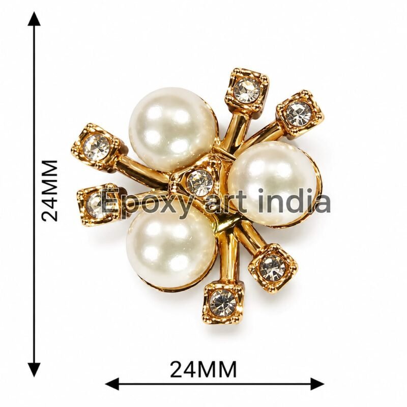 Premium Flat Back White Pearl Stone Beads & Floral Booti Charms for Dresses, Brooches, Scrapbooking and Jewellery Making Arts - Set of 30