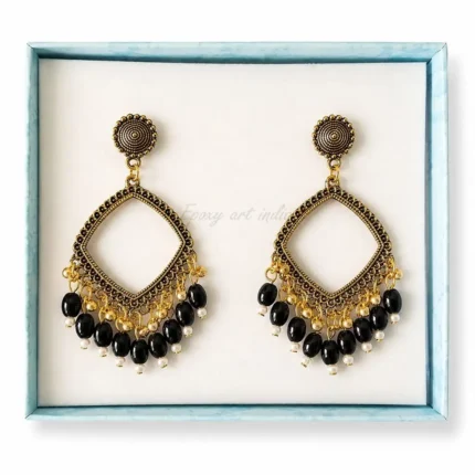 Golden Square Shape Jhumka with Black Beaded for Resin Art