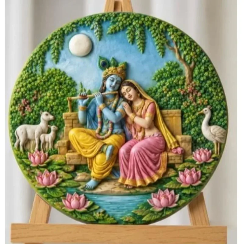 Radha Krishna Round Silicone Mold for Resin, Jesmonite, Concrete, Plaster, Cement & DIY Home Decor Casting Mold