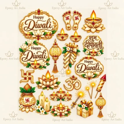 Happy Diwali UV DTF Sticker Sheet – A6 Size