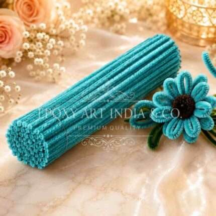 Aqua Blue Craft Pipe Cleaners 8mm – Pack of 100 | Chenille Stems for DIY Crafts, Flower Making & Decoration