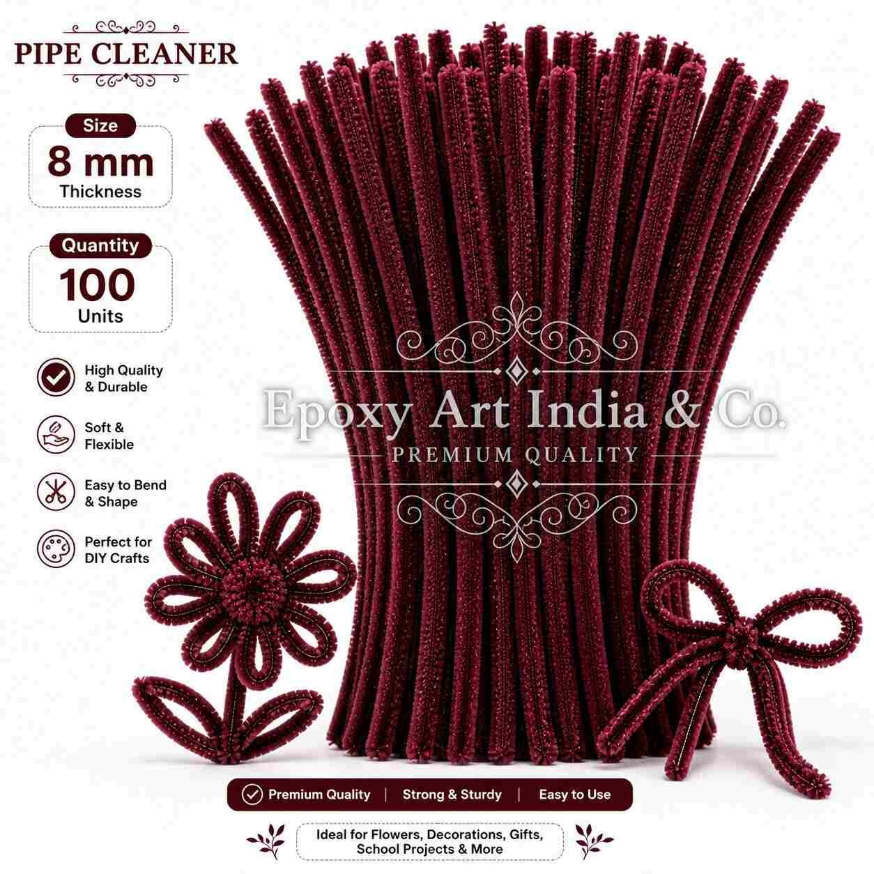Chocolate Brown Pipe Cleaners 8mm – Pack of 100 Pieces | Chenille Craft Stems Chocolate Brown Pipe Cleaners 8mm – Pack of 100 Pieces | Chenille Craft Stems