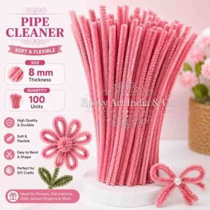 Baby Pink Craft Pipe Cleaners 8mm – Pack of 100 Pieces