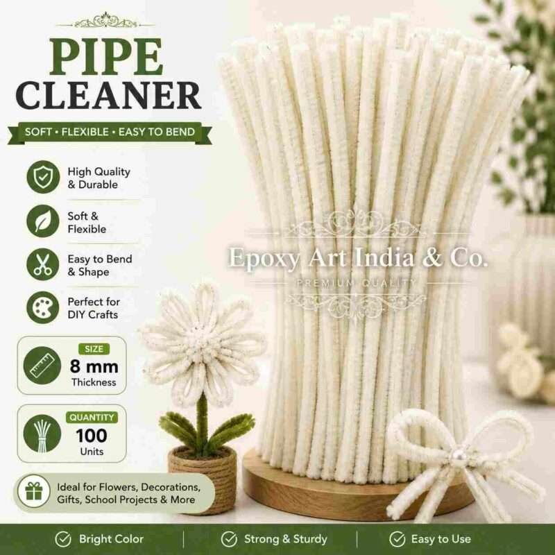 Cream White Craft Pipe Cleaners 8mm – Pack of 100 Pieces | Chenille Craft Stems