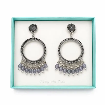 Silver Round Jhumka Bezel with Gray Beads for Resin Art & Jewelry Making