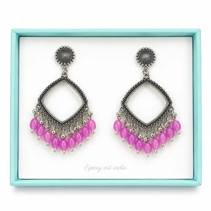 Silver Square Jhumka Bezel with Lavender Beads for Resin Art