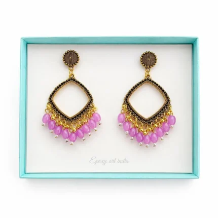Golden Square Jhumka Bezel with Lavender Beads for Resin Art