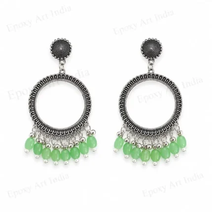 Silver Round Jhumka Bezel with Light Green Beads for Resin Art