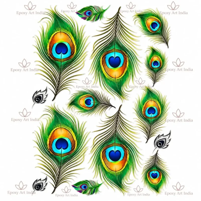 Peacock Feather UV DTF Sticker Sheet – A6 Size Sheet Size: A6 Type: UV DTF Transfer Sticker Sheet Finish: Premium, colorful and vibrant Application: Easy peel-and-transfer Suitable Surfaces: Glass, acrylic, bottles, tumblers, laptops, phone cases, notebooks and more