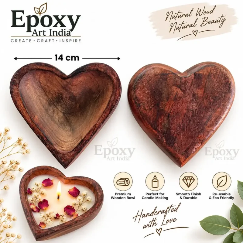 Heart Wooden Bowl for Candle Making | Heart Shaped Wooden Candle Container |