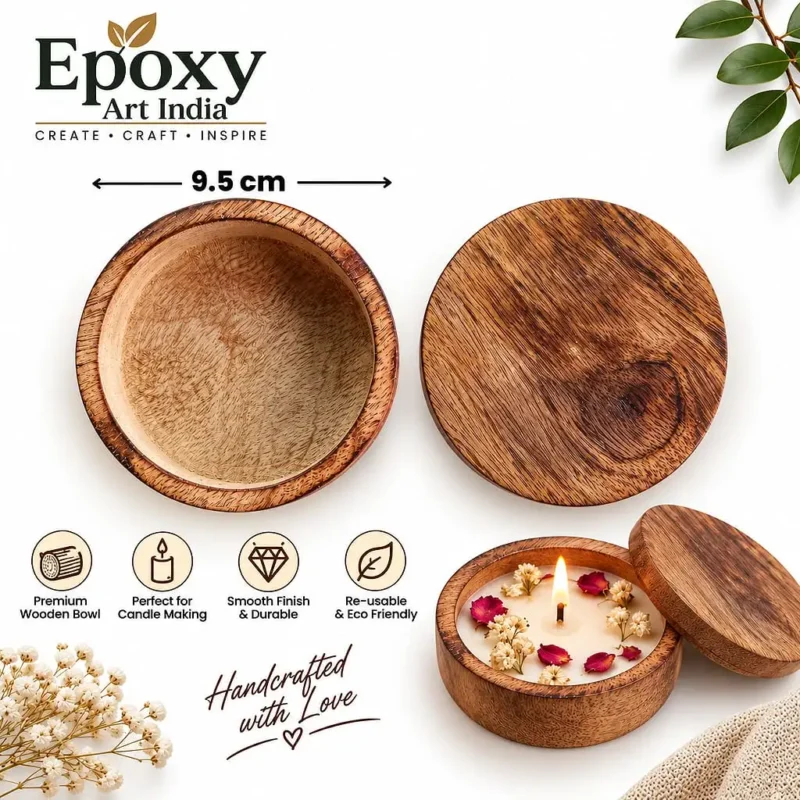 Round Shape Wooden Bowl for Candle Making | Round Wooden Candle Container