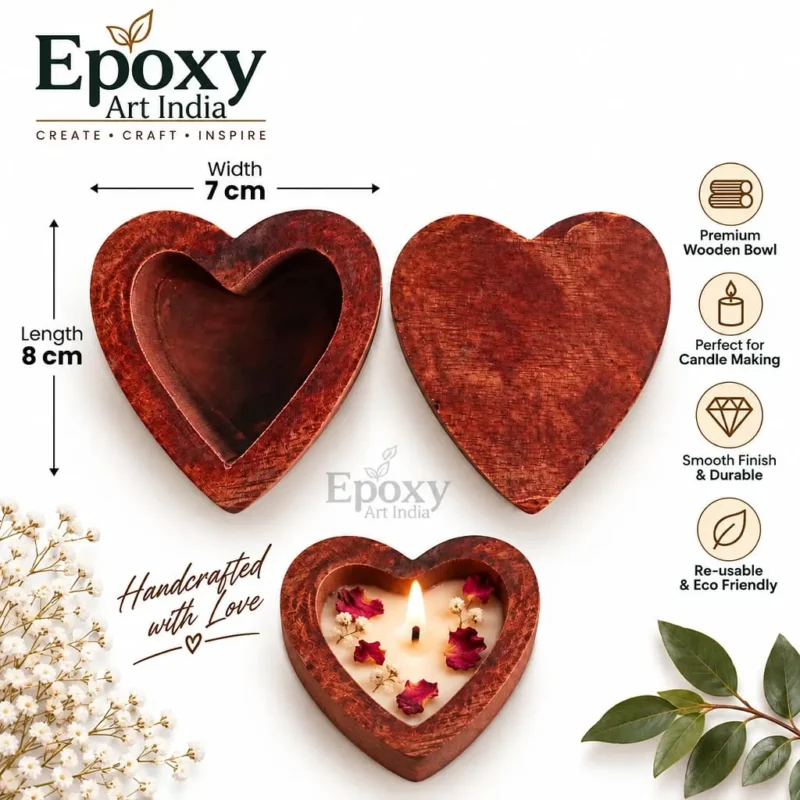 Small Heart Shape Wooden Bowl for Candle Making | Mini Heart Wooden Candle Container