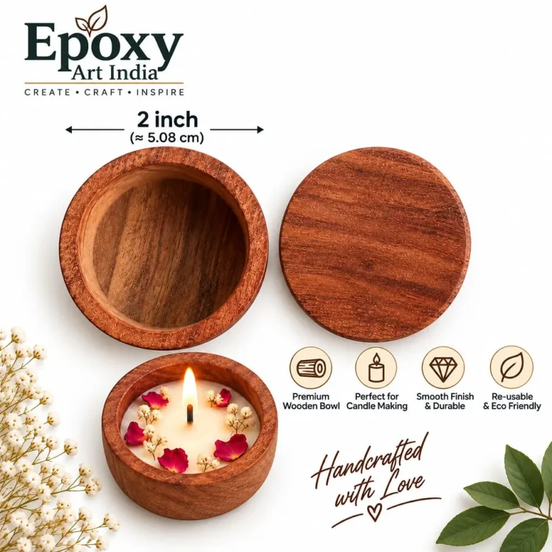 Small Round Shape Wooden Bowl for Candle Making | Mini Round Wooden Candle Container |