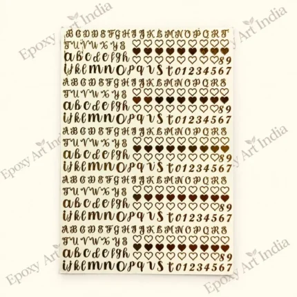 Golden Metal Alphabet & Number Sticker Sheet for Resin Art