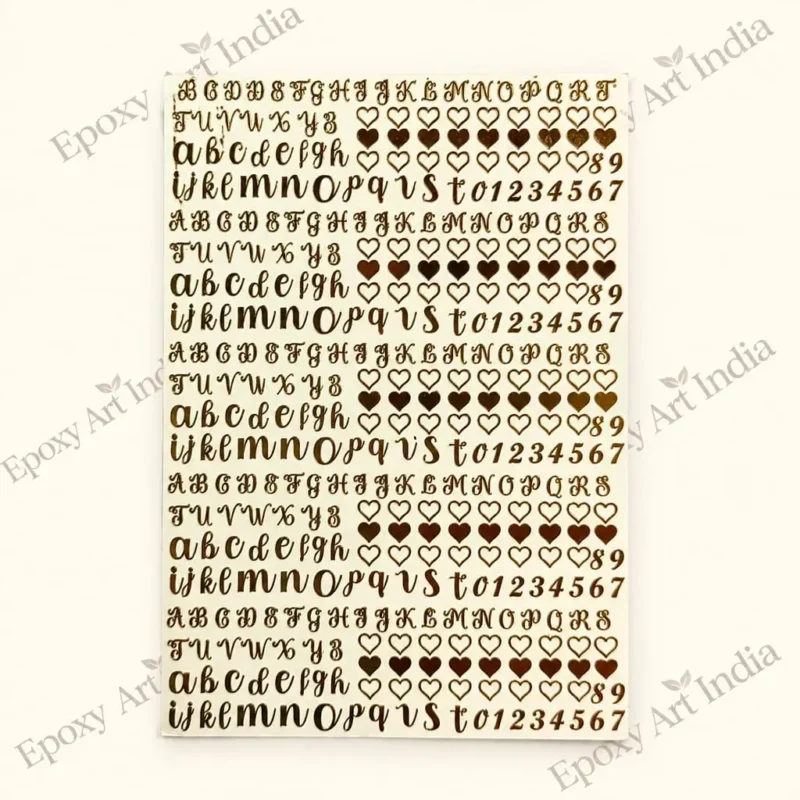 Golden Metal Alphabet & Number Sticker Sheet for Resin Art