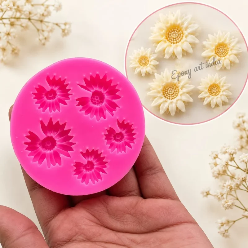 5 CVT Daisy Flower Silicone Fondant Floral Candle, Soap, Chocolate Mould