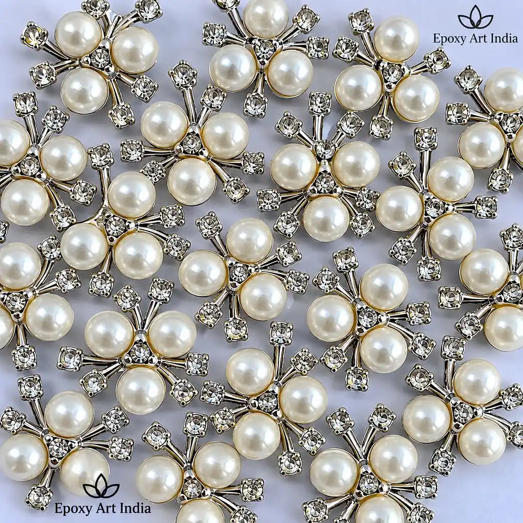 Premium Flat Silver White Pearl Stone Beads | Charms Premium Flat Silver White Pearl Stone Beads | Charms
