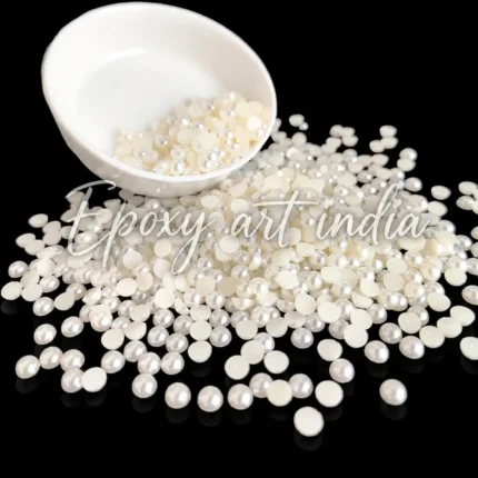 Off White 8mm Half Cut Flatback Pearl Beads | Moti