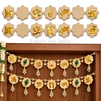 MDF Cutout with Acrylic Cutouts for Hanging, Latkan & Toran Making – Pack of 14