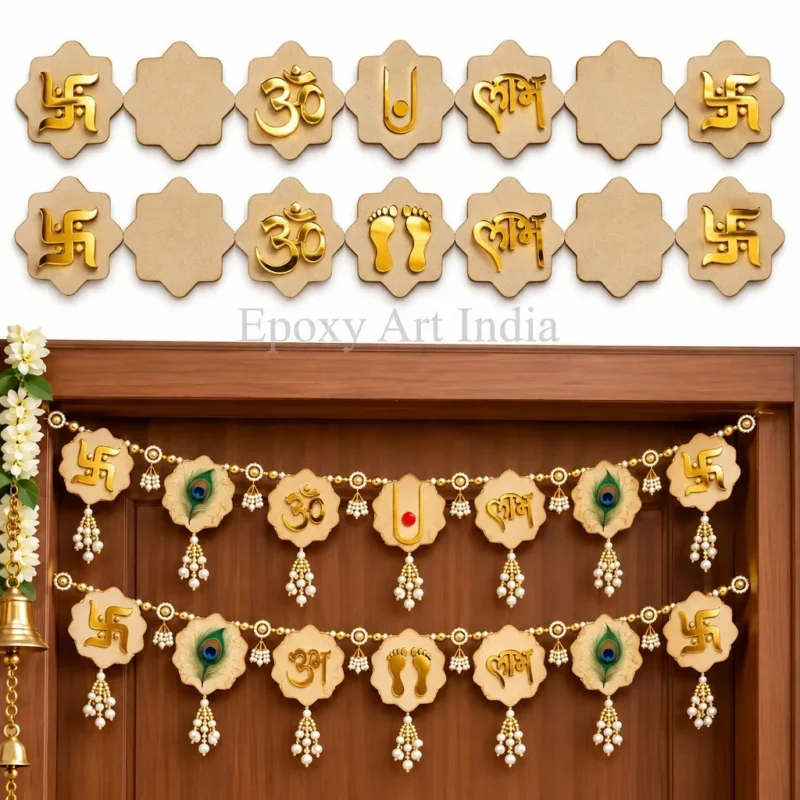 MDF Cutout with Acrylic Cutouts for Hanging, Latkan & Toran Making – Pack of 14