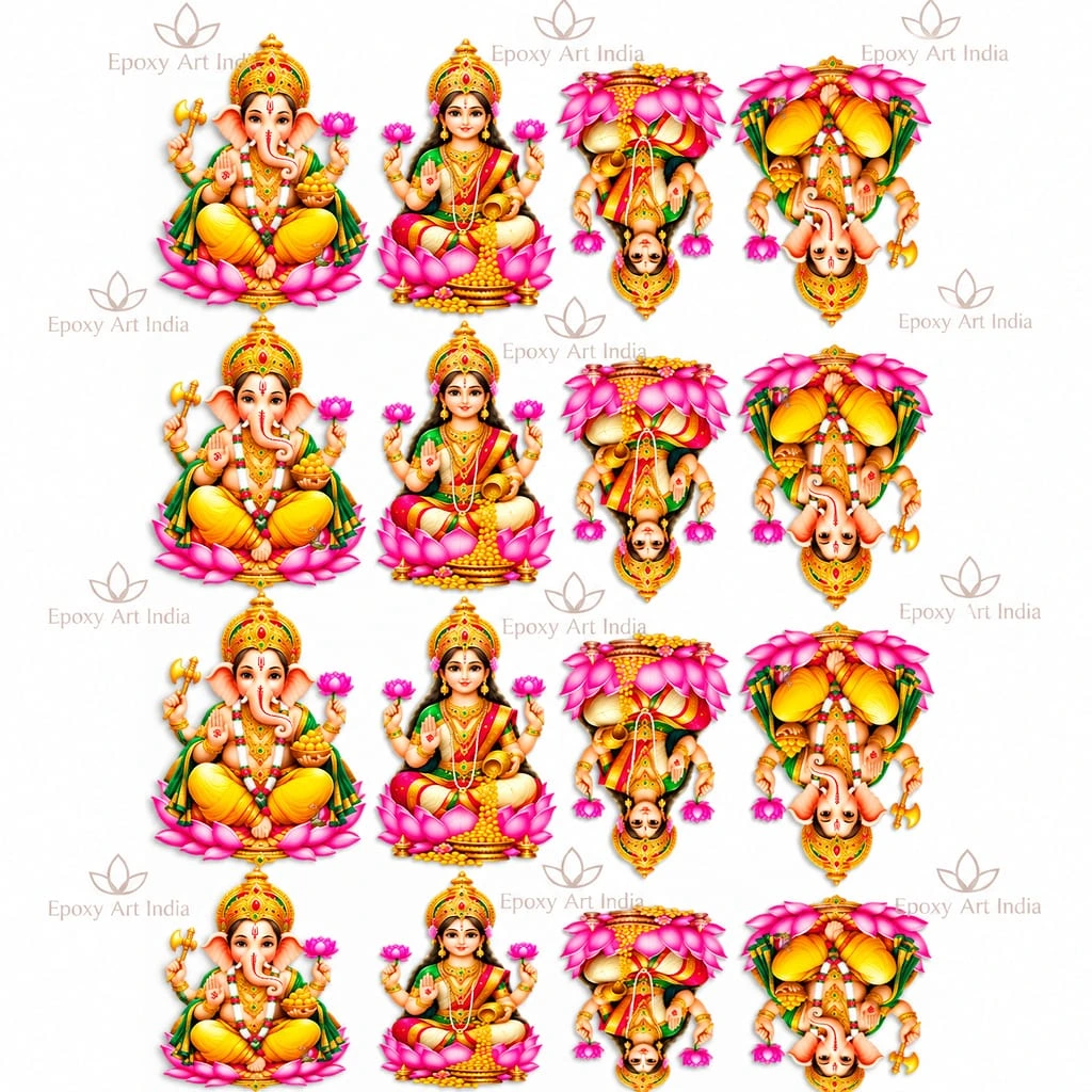 Mini Laxmi Ganesh Ji UV DTF Sticker Sheet – A6 Size Mini Laxmi Ganesh Ji UV DTF Sticker Sheet – A6 Size
